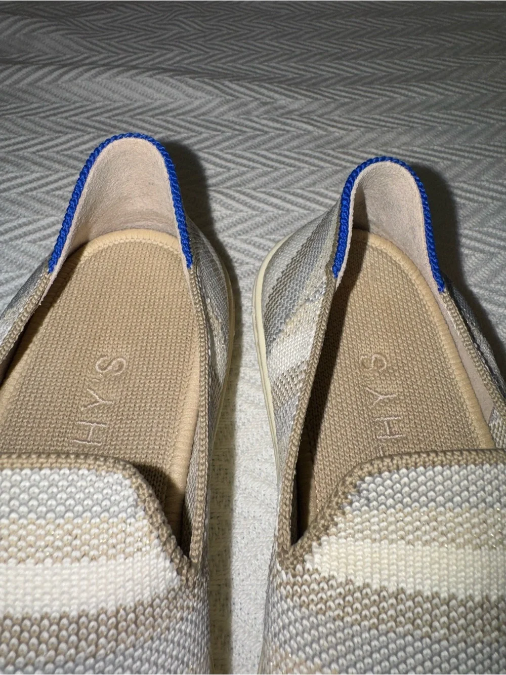 Rothy's Slip-On Flats in Beige and Cream Stripes